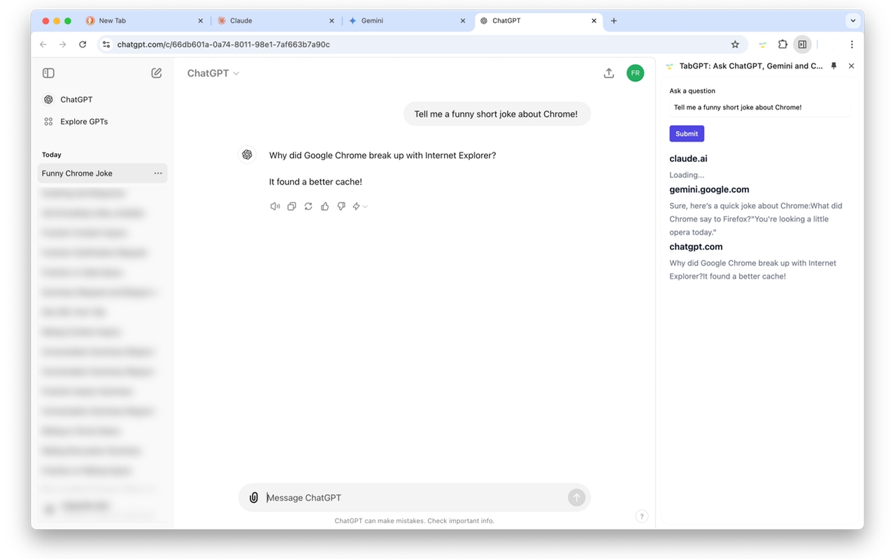 TabGPT: Ask ChatGPT, Gemini and Claude at the same time with one click chrome谷歌浏览器插件_扩展第1张截图