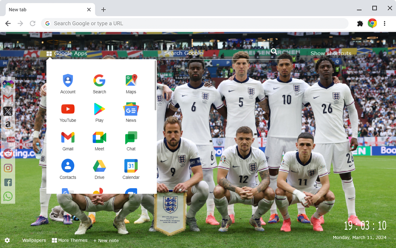 England National Football Team Euro 2024 New Tab Extension chrome谷歌浏览器插件_扩展第2张截图