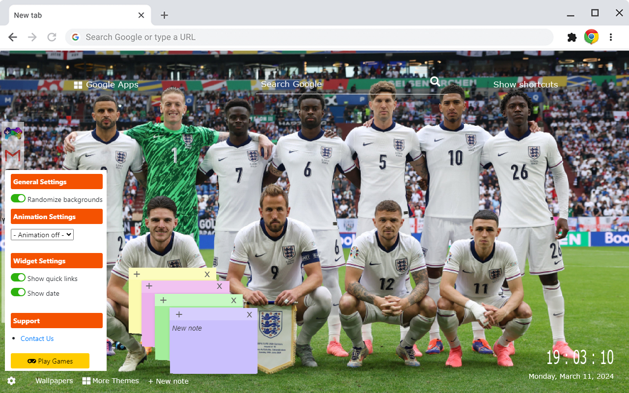 England National Football Team Euro 2024 New Tab Extension chrome谷歌浏览器插件_扩展第3张截图