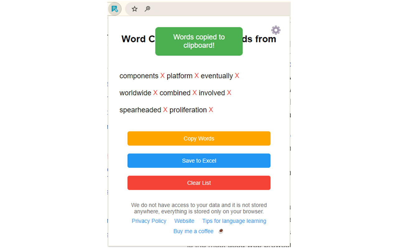 单词收集器 - 从网站保存单词 chrome谷歌浏览器插件_扩展第2张截图