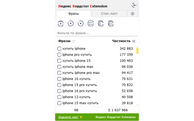 Яндекс Wordstat Extension chrome谷歌浏览器插件_扩展第4张截图