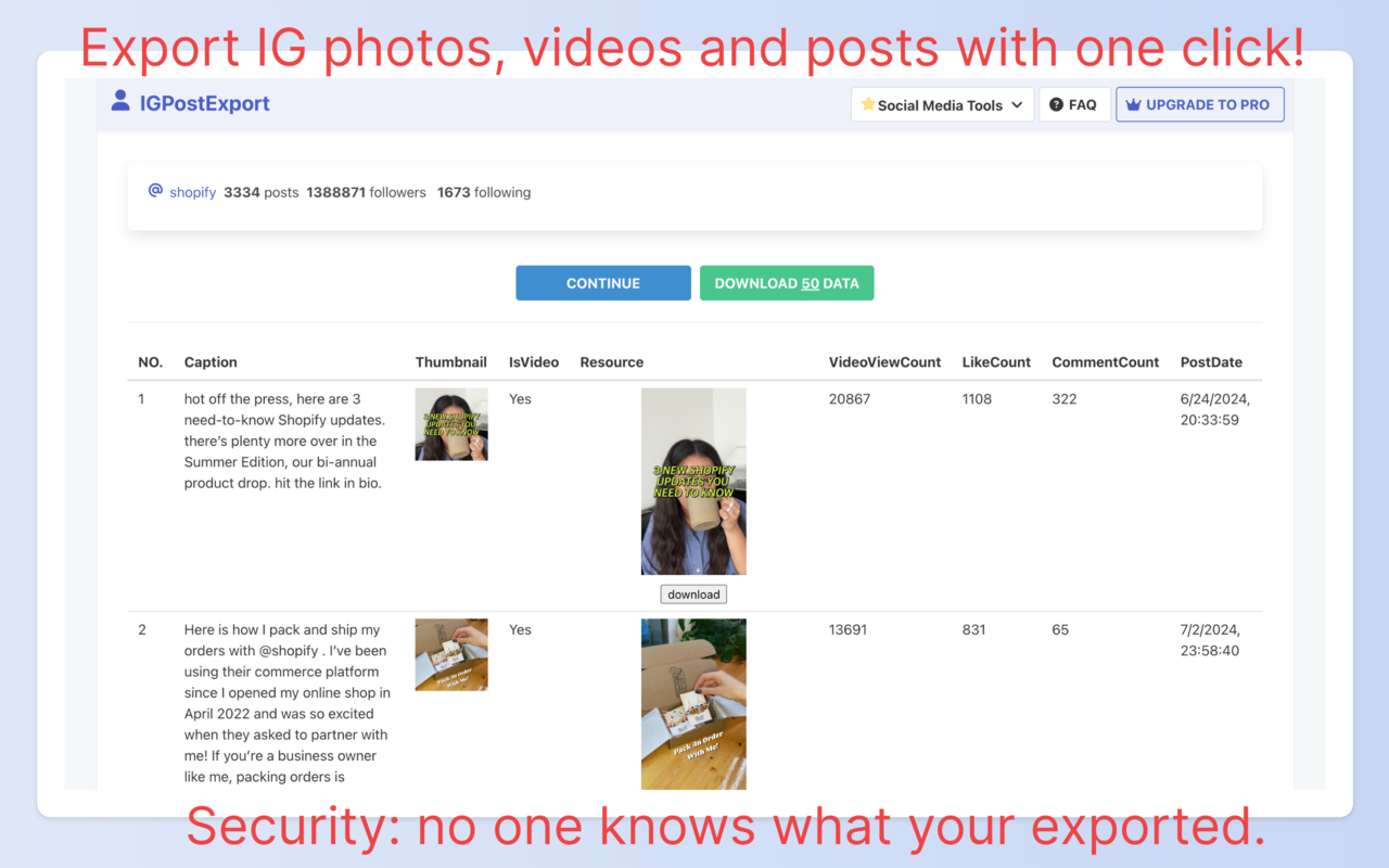 IG Post Export - Export IG photos and videos chrome谷歌浏览器插件_扩展第3张截图