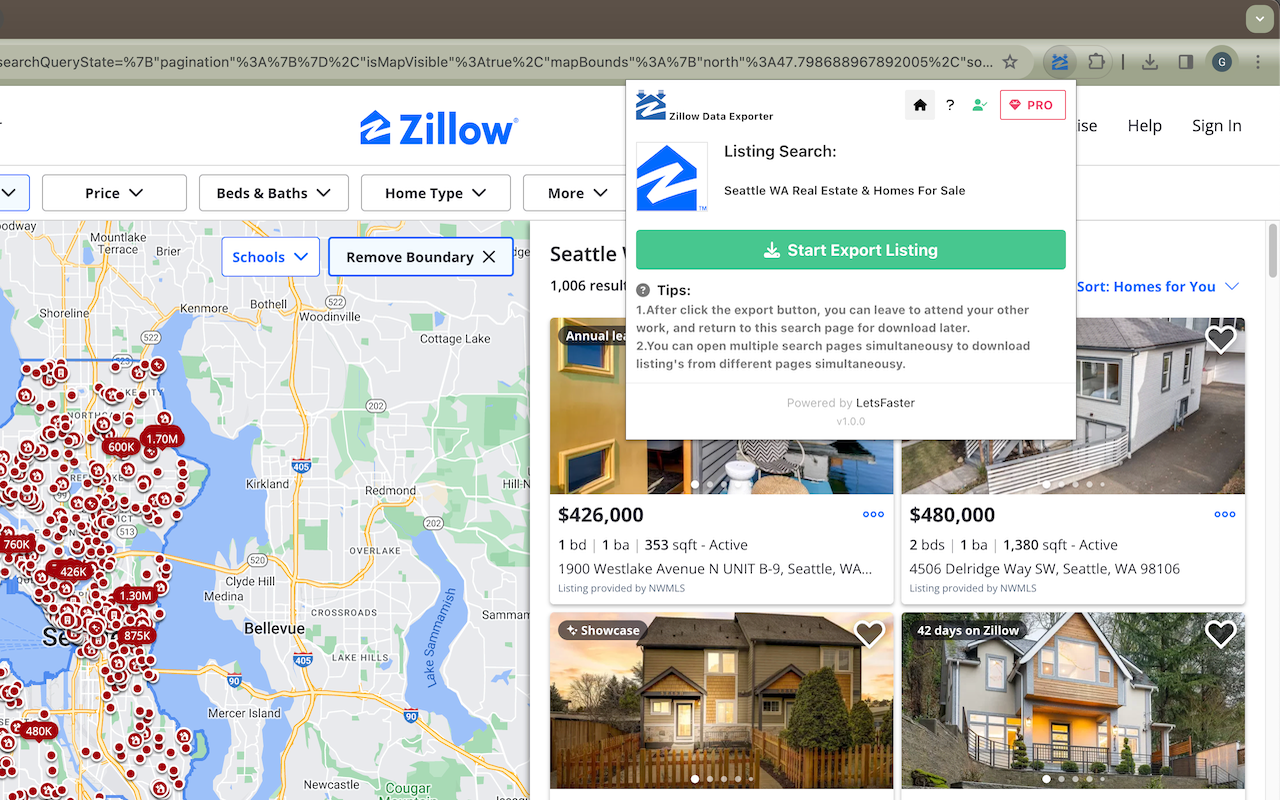 Zillow 数据导出器 chrome谷歌浏览器插件_扩展第1张截图