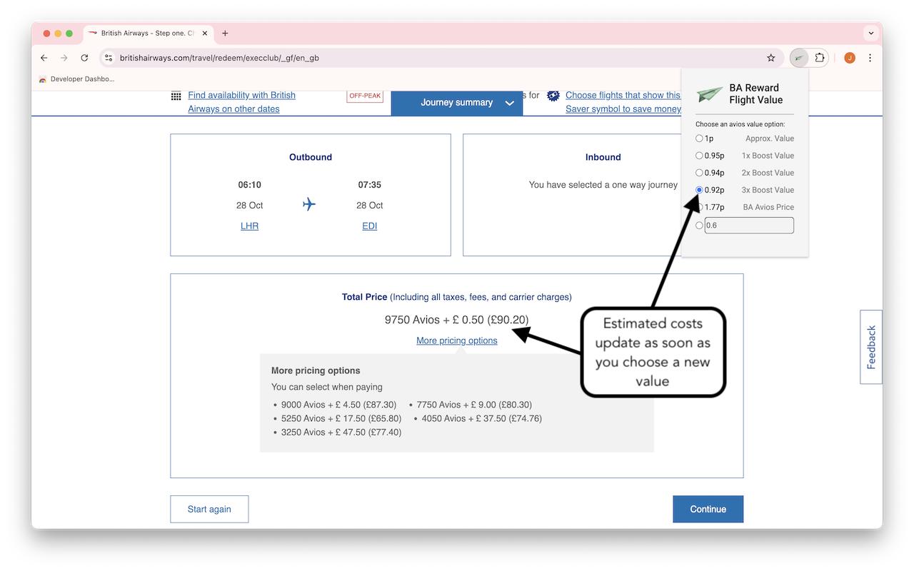 BA Avios Cost Calculator chrome谷歌浏览器插件_扩展第1张截图
