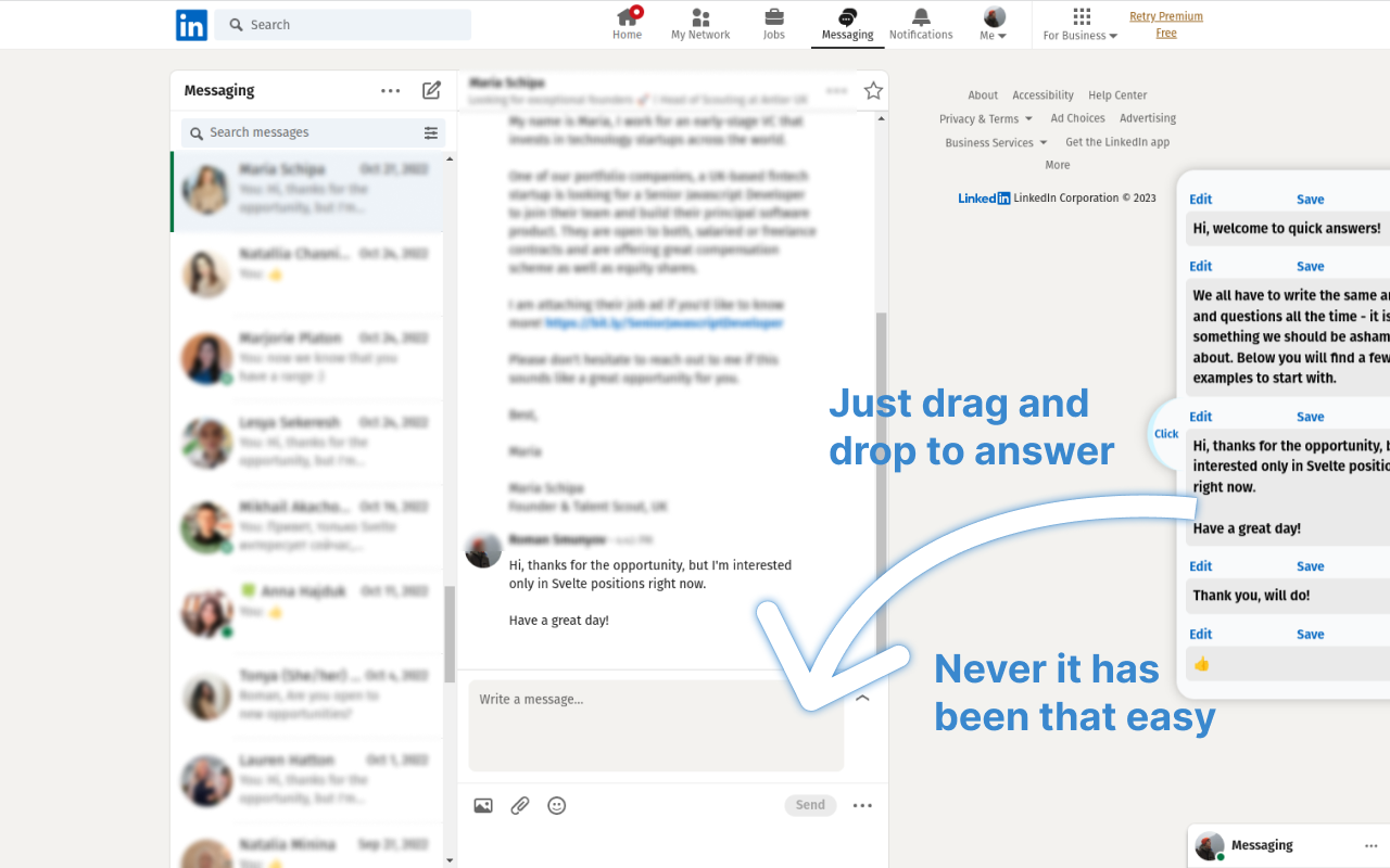 LinkedIn Quick Replies chrome谷歌浏览器插件_扩展第1张截图