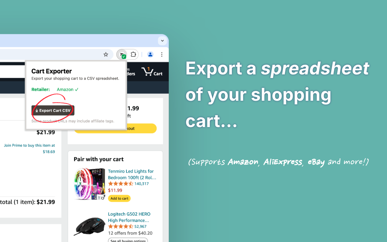 Cart Exporter | Download your shopping cart as a CSV spreadsheet. chrome谷歌浏览器插件_扩展第1张截图