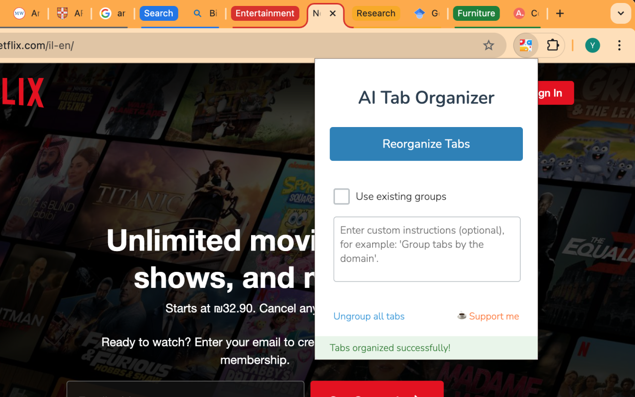 AI Tab Organizer chrome谷歌浏览器插件_扩展第2张截图