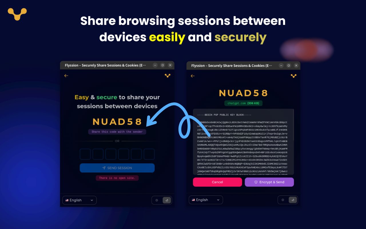 Flyssion – Securely Share Sessions & Cookies (E2E Encrypted) chrome谷歌浏览器插件_扩展第1张截图