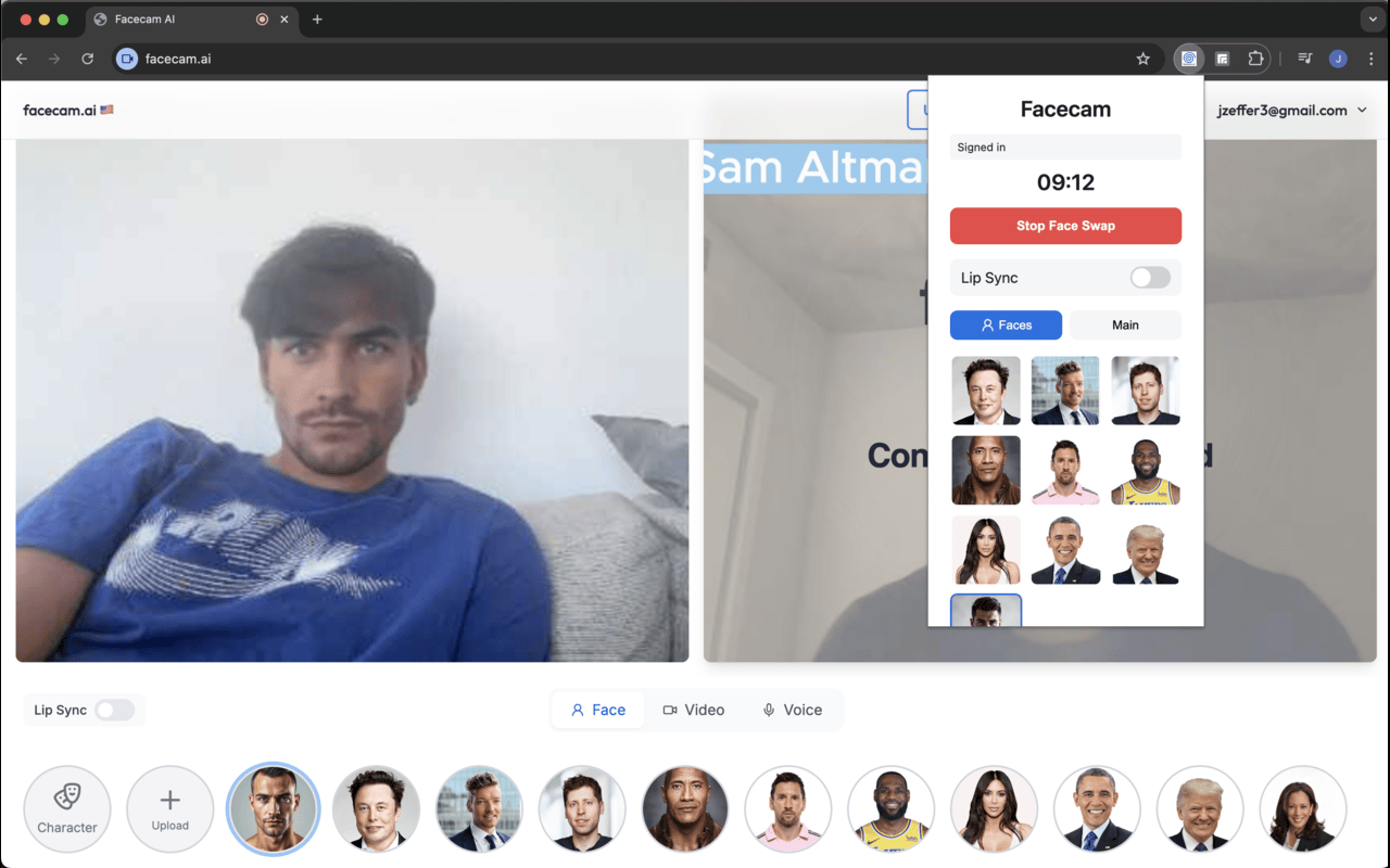 Facecam AI -- Face Swap for Omegle, Google Meet, Zoom, Discord chrome谷歌浏览器插件_扩展第1张截图