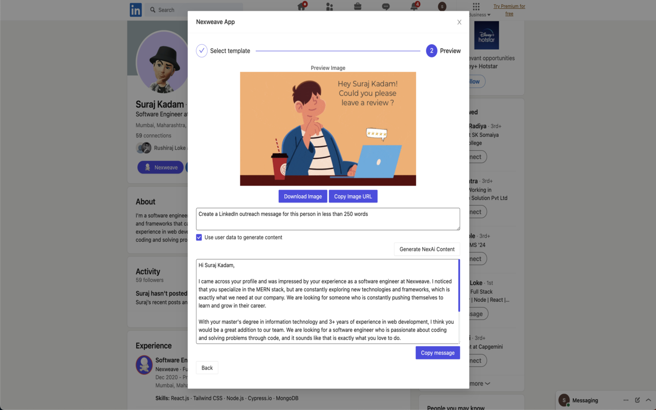 Nexweave - LinkedIn AI Messages chrome谷歌浏览器插件_扩展第1张截图