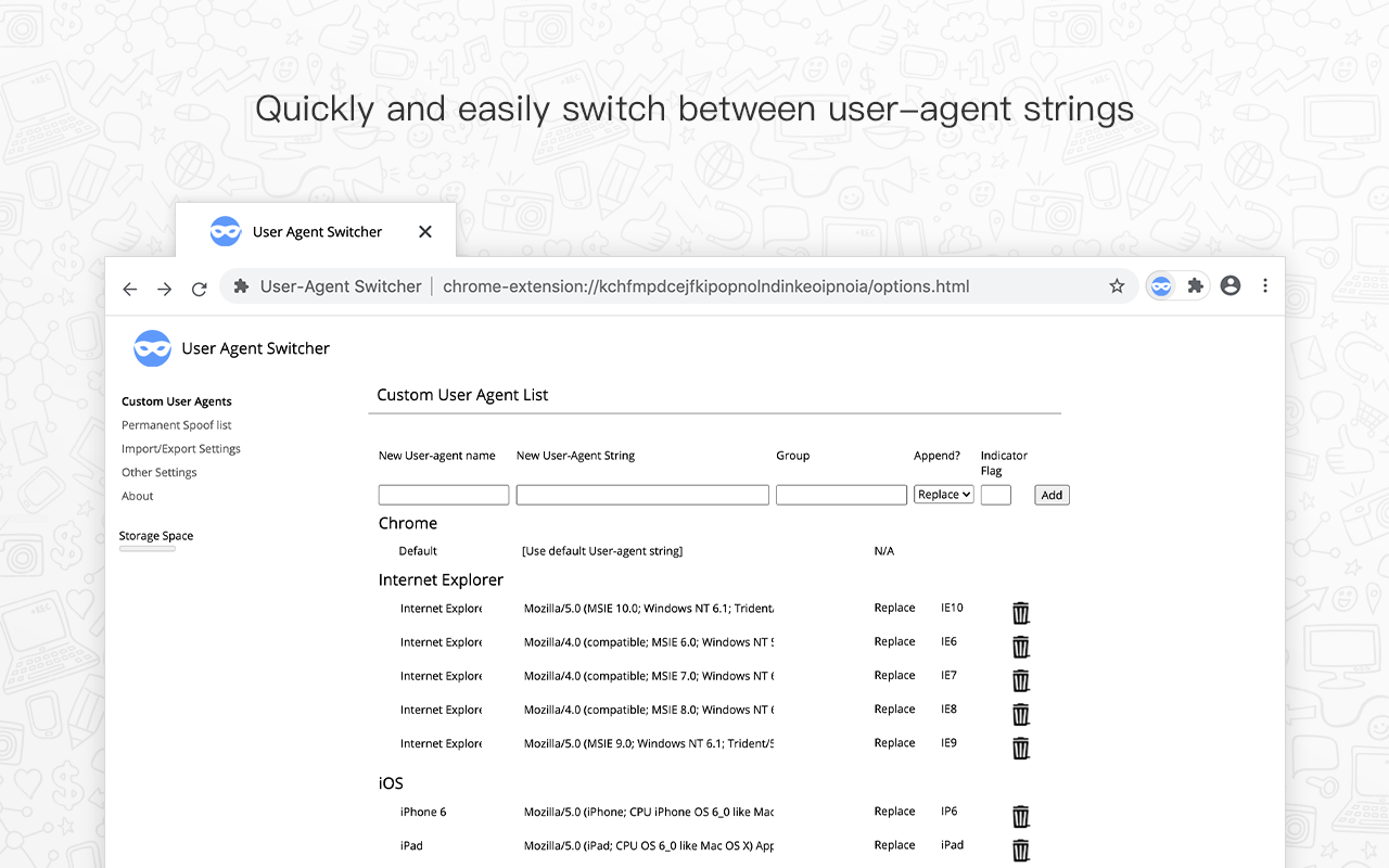 User Agent Switcher chrome谷歌浏览器插件_扩展第2张截图
