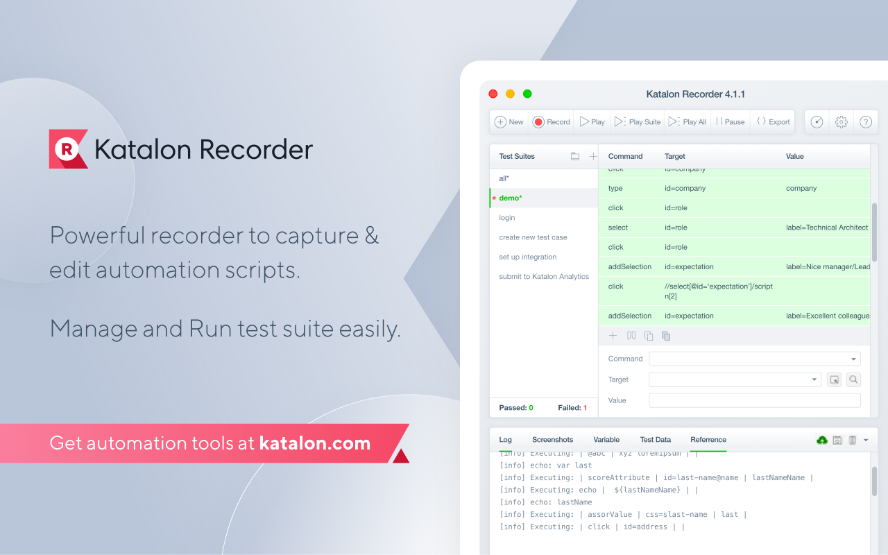 Katalon Recorder (Selenium tests generator) chrome谷歌浏览器插件_扩展第1张截图