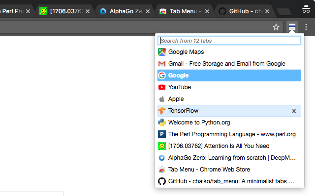 Tab Menu chrome谷歌浏览器插件_扩展第1张截图