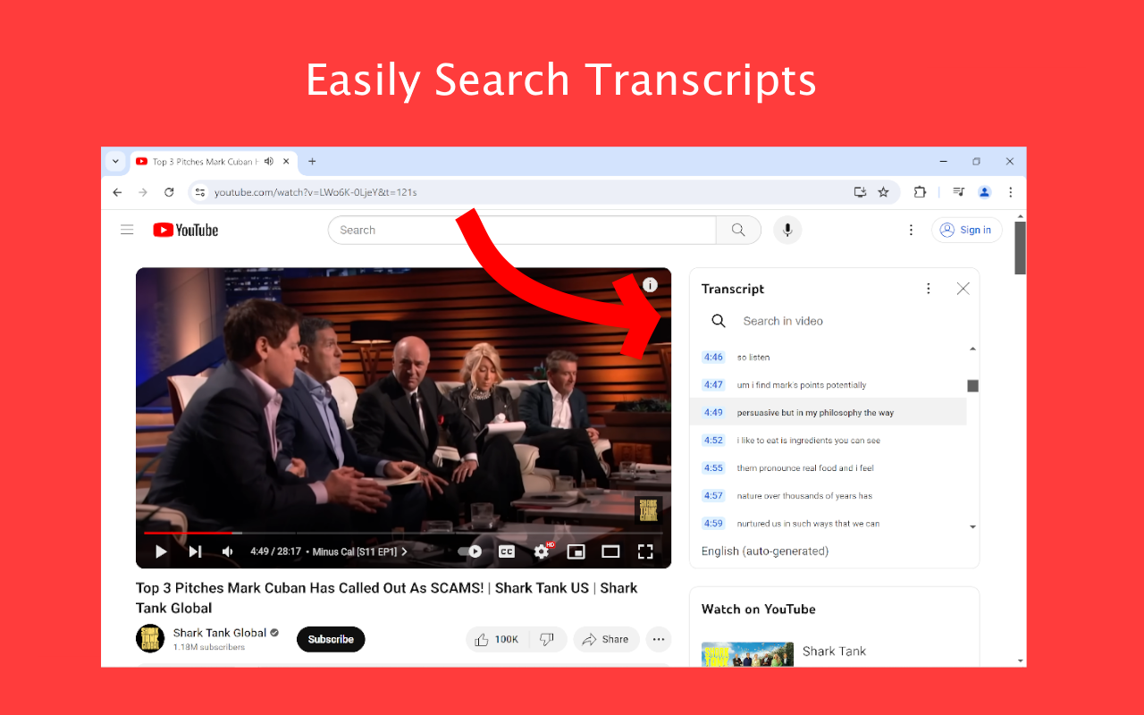 Youtube Transcript Search chrome谷歌浏览器插件_扩展第1张截图