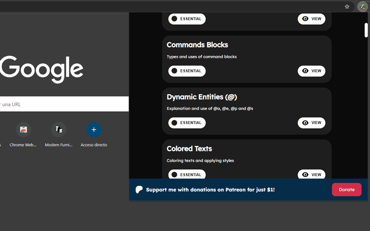 Minecraft Commands Guide chrome谷歌浏览器插件_扩展第2张截图