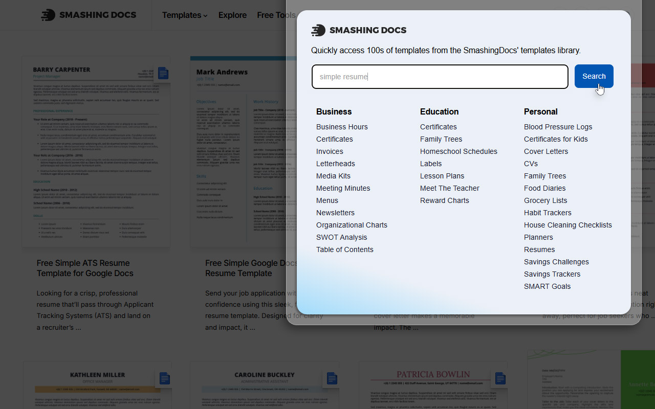 SmashingDocs - Free Google Docs Templates and Printables chrome谷歌浏览器插件_扩展第2张截图