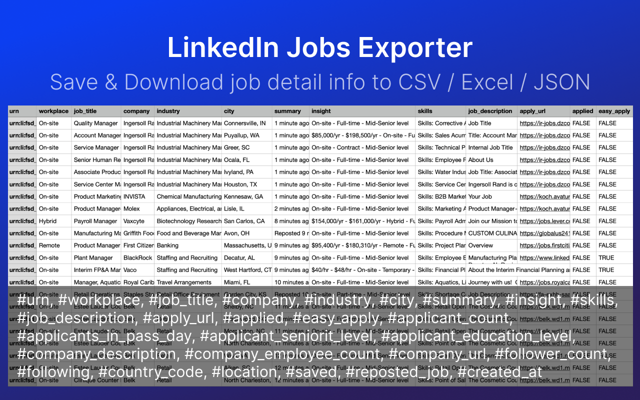 Jobs Export for LinkedIn™️ chrome谷歌浏览器插件_扩展第1张截图