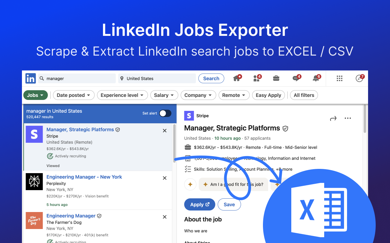 Jobs Export for LinkedIn™️ chrome谷歌浏览器插件_扩展第2张截图