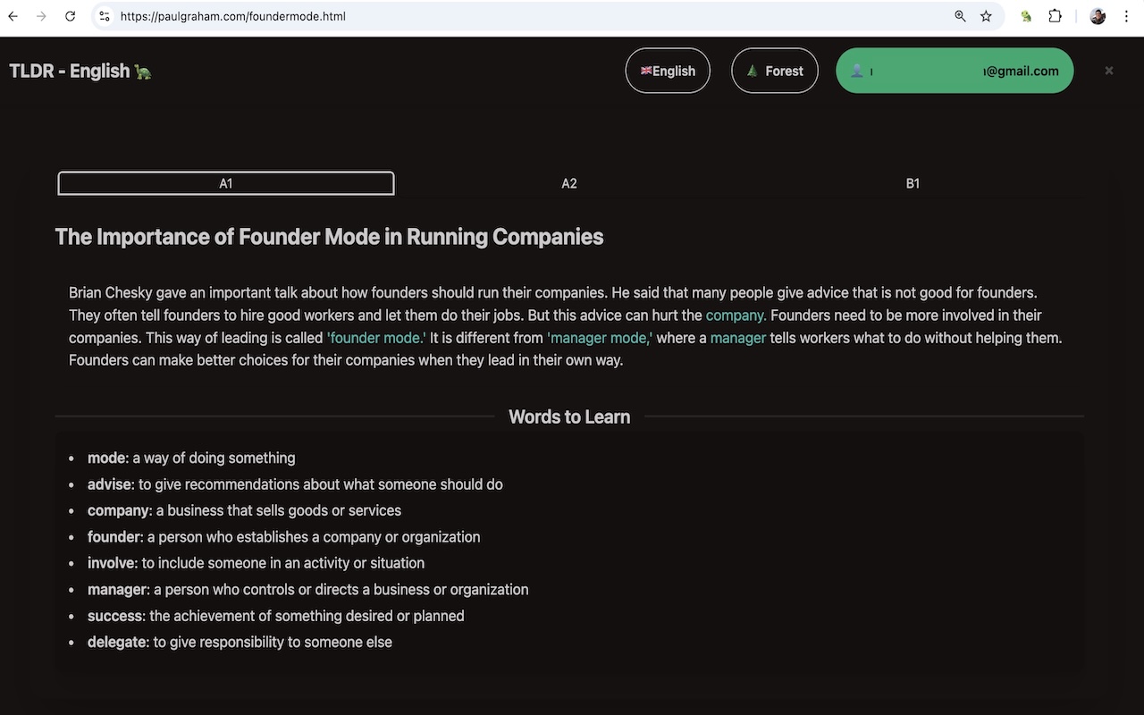 TLDR Learning Languages on Every website chrome谷歌浏览器插件_扩展第1张截图