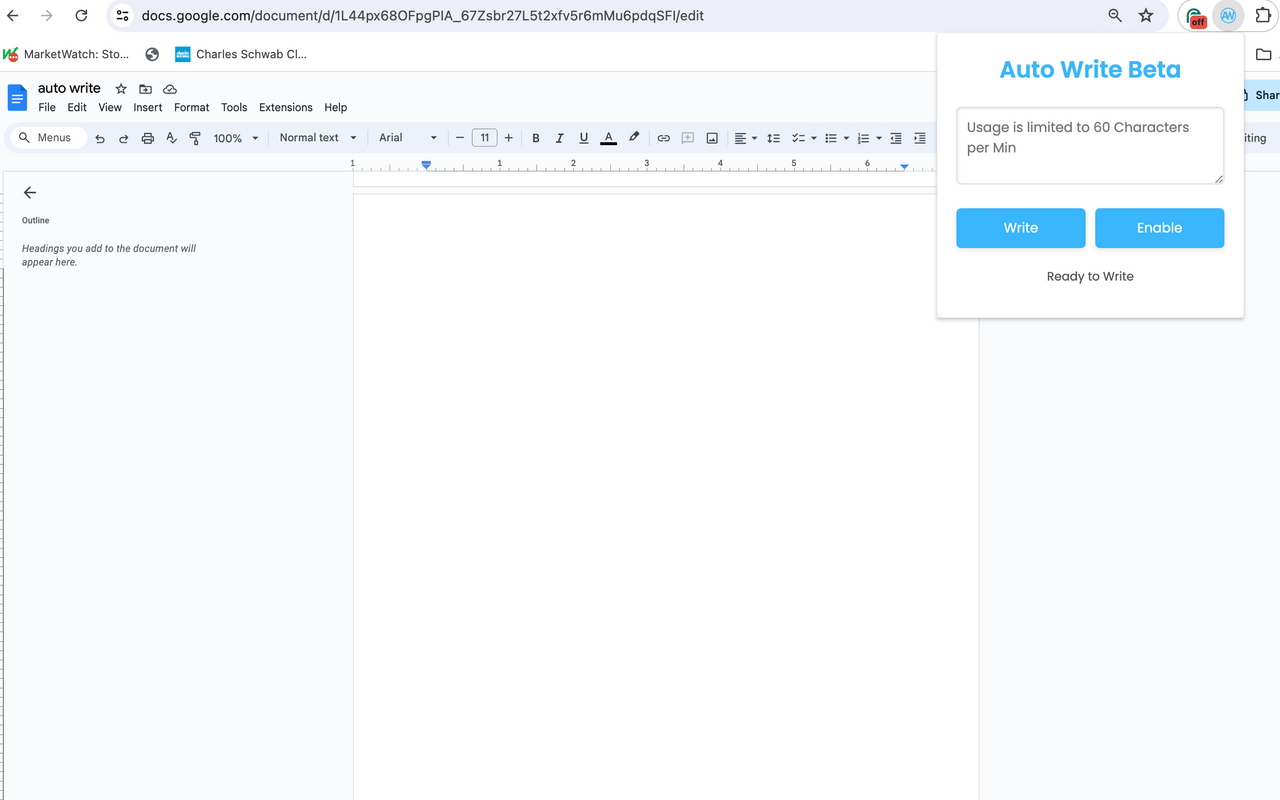 Auto Write chrome谷歌浏览器插件_扩展第1张截图