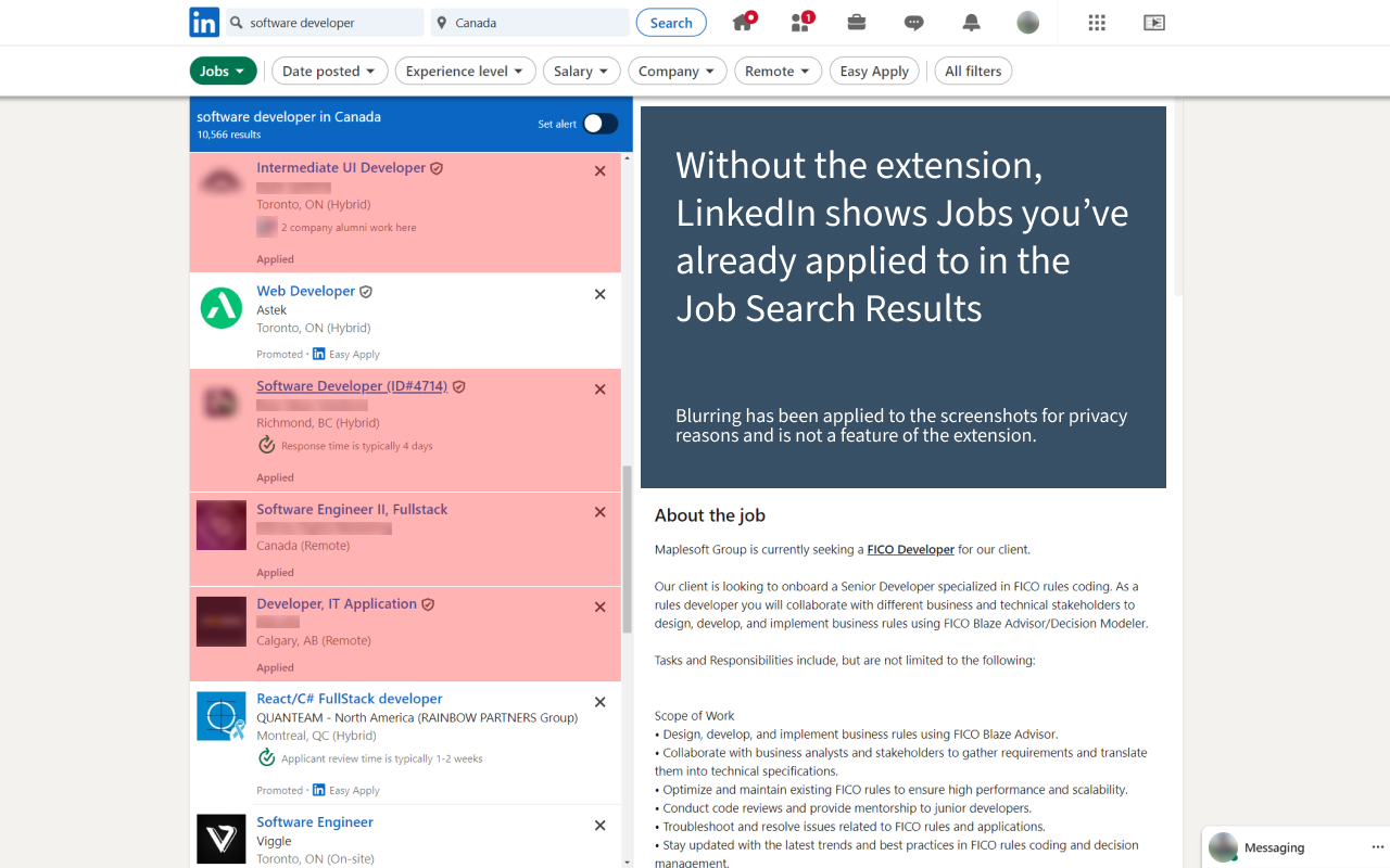 Hide Applied Jobs LinkedIn chrome谷歌浏览器插件_扩展第1张截图