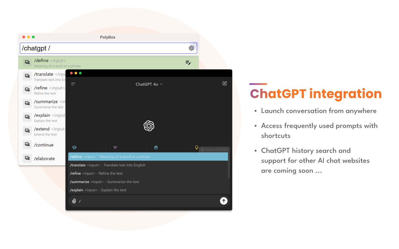PolyBox - 一键开启ChatGPT对话、管理指令库，快捷启动多个搜索引擎，搜索标签页、书签、历史、下载，短网址导航 chrome谷歌浏览器插件_扩展第1张截图