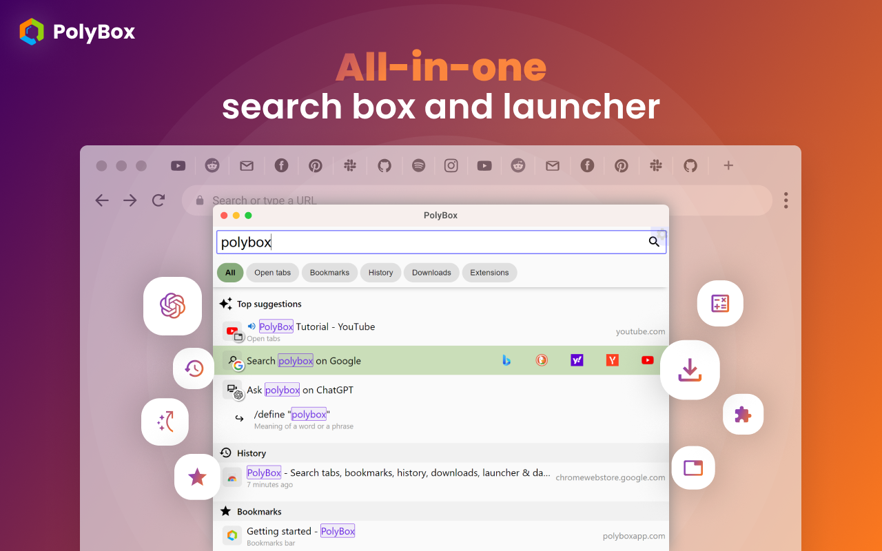 PolyBox - 一键开启ChatGPT对话、管理指令库，快捷启动多个搜索引擎，搜索标签页、书签、历史、下载，短网址导航 chrome谷歌浏览器插件_扩展第2张截图