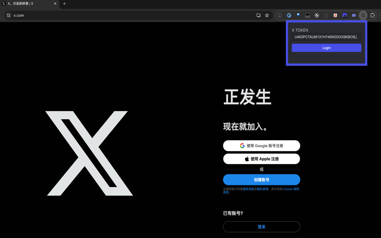 X Token Login chrome谷歌浏览器插件_扩展第1张截图