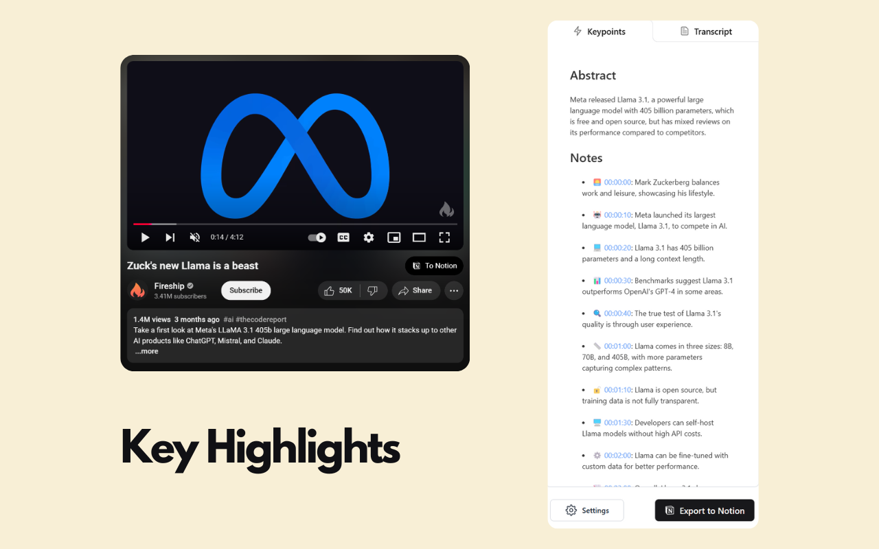 NotionSync: YouTube-to-Notion summaries & transcripts in one click. chrome谷歌浏览器插件_扩展第3张截图