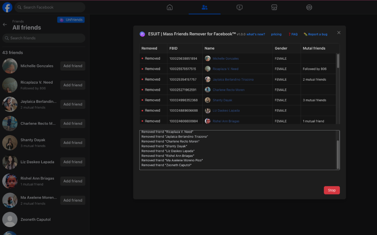 ESUIT | Mass Friends Remover for Facebook™ chrome谷歌浏览器插件_扩展第3张截图