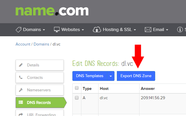 Name.com DNS Export chrome谷歌浏览器插件_扩展第1张截图