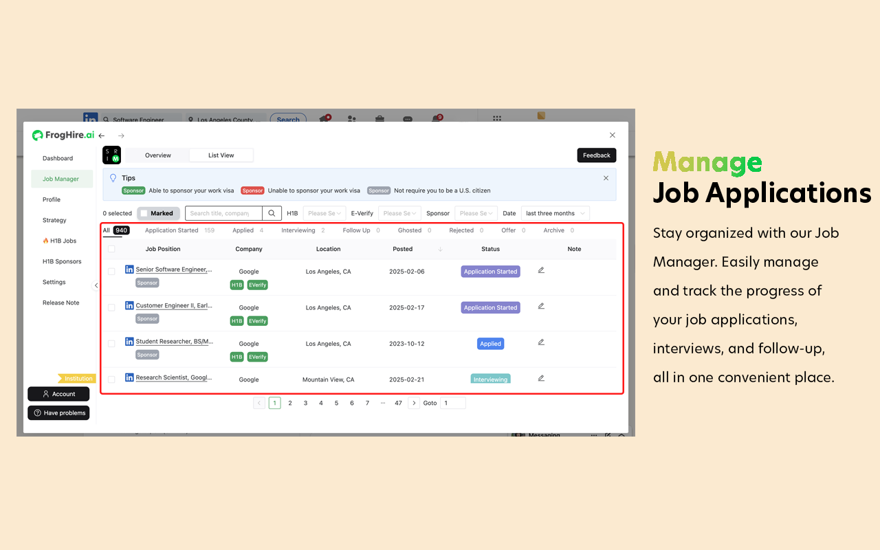 FrogHire.ai - H1B Sponsor Checker, Job Analyzer chrome谷歌浏览器插件_扩展第2张截图