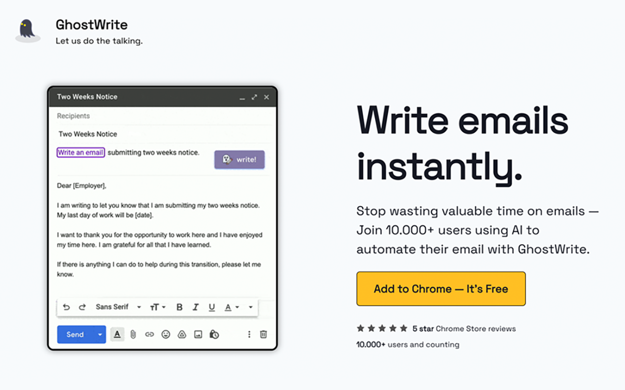Ghostwrite: ChatGPT Email Assistant chrome谷歌浏览器插件_扩展第4张截图