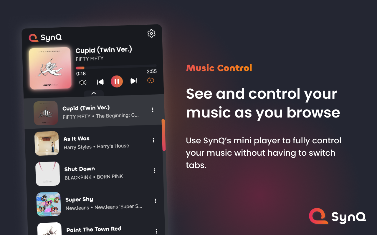 SynQ for Spotify, YouTube, Amazon Music, more chrome谷歌浏览器插件_扩展第1张截图