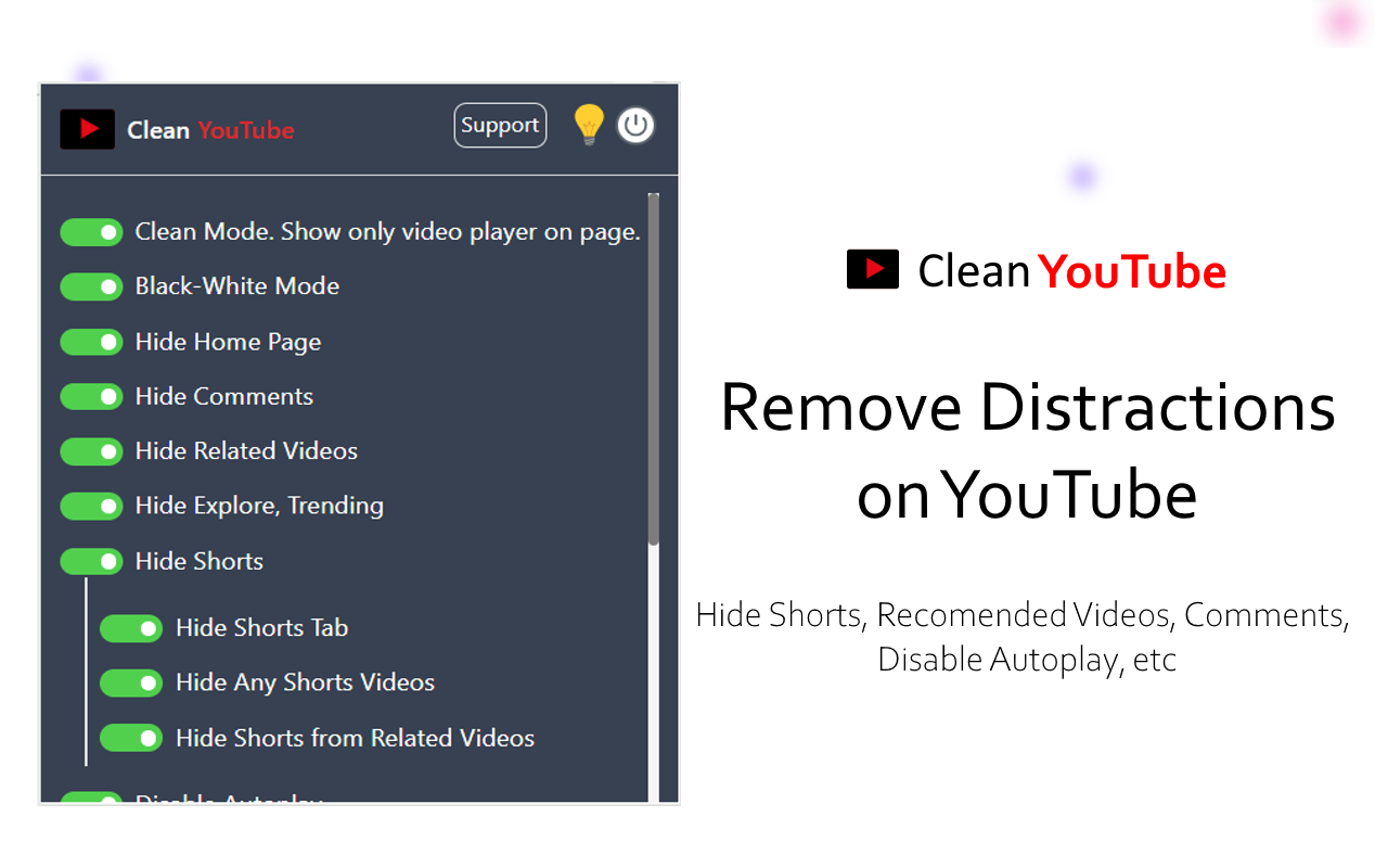 Clean YouTube - 删除短片和相关视频 chrome谷歌浏览器插件_扩展第3张截图