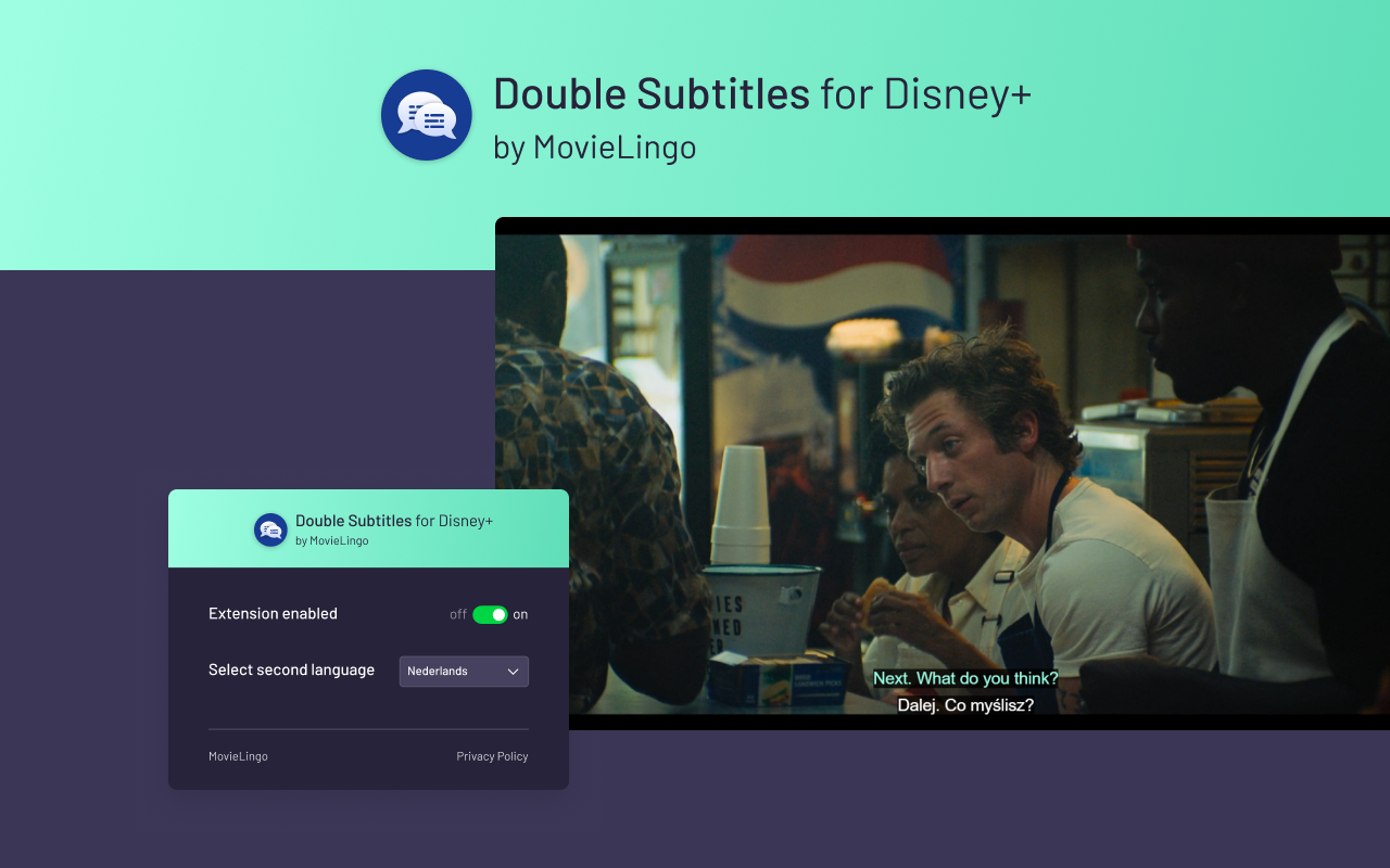 Double Subtitles for Disney+ by MovieLingo chrome谷歌浏览器插件_扩展第4张截图