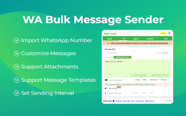 Bulk Sender - WhatsApp 群发助手 chrome谷歌浏览器插件_扩展第3张截图