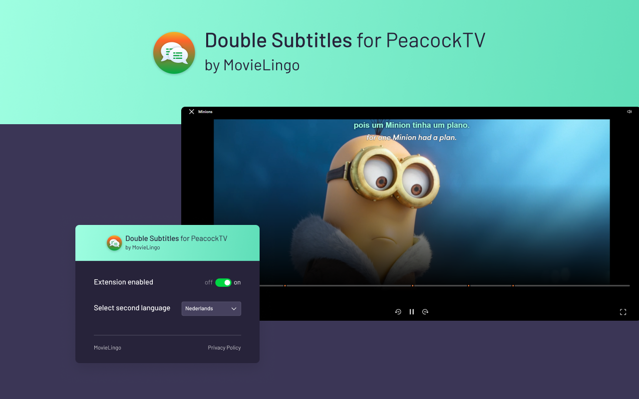 Double Subtitles for Peacock TV by MovieLingo chrome谷歌浏览器插件_扩展第1张截图