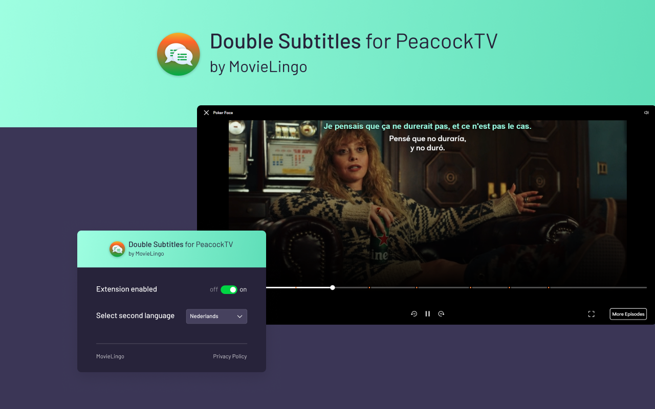 Double Subtitles for Peacock TV by MovieLingo chrome谷歌浏览器插件_扩展第4张截图