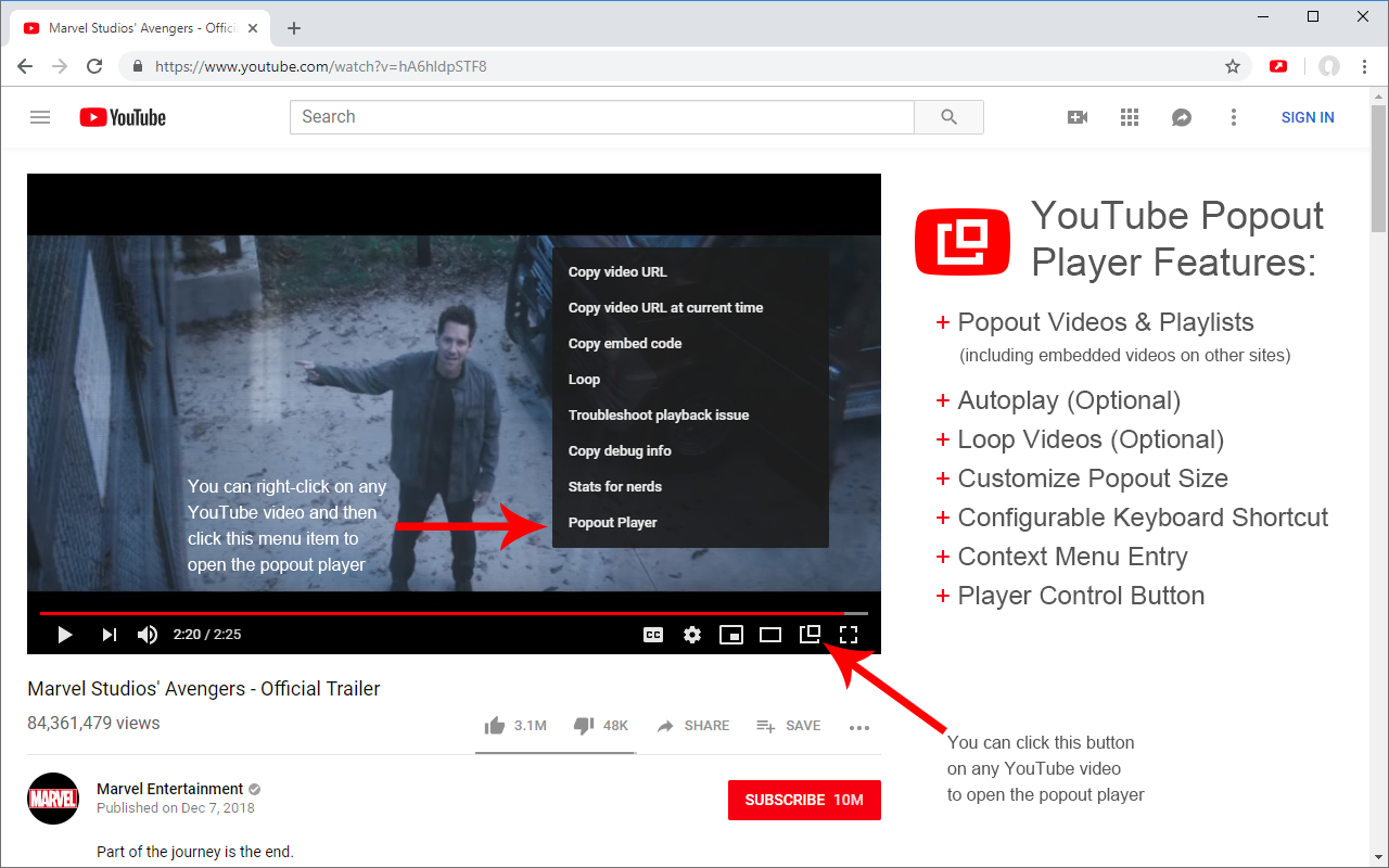 YouTube Popout Player chrome谷歌浏览器插件_扩展第1张截图