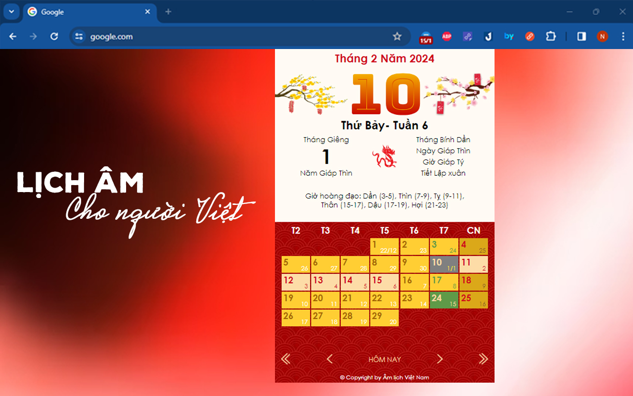 Âm Lịch Việt Nam - Lịch Vạn Niên Cho Người Việt chrome谷歌浏览器插件_扩展第1张截图