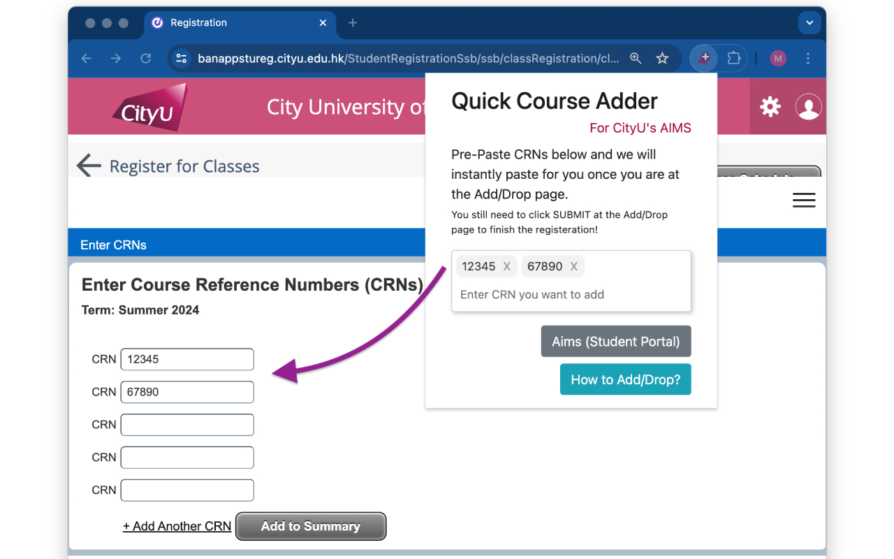 CityU Quick Course Adder chrome谷歌浏览器插件_扩展第1张截图