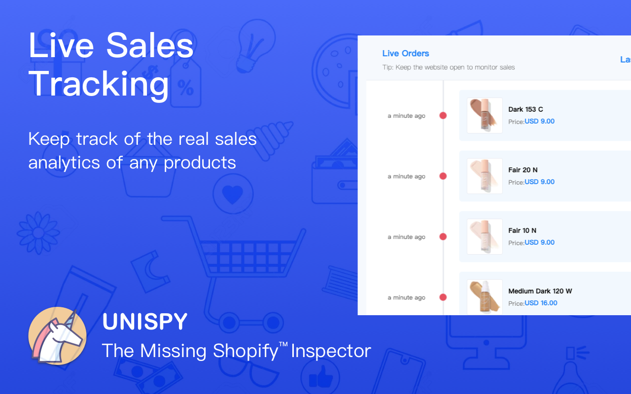 UNISPY: Shopify 销售监控跟踪助手 chrome谷歌浏览器插件_扩展第1张截图