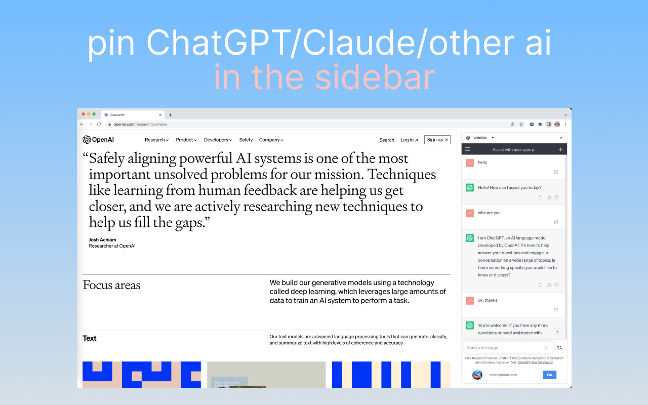 Sidebar Tab - pin Chat GPT-4o Gemini Claude in side bar chrome谷歌浏览器插件_扩展第3张截图