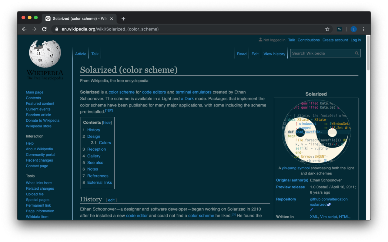 Wikipedia Solarized Dark Theme chrome谷歌浏览器插件_扩展第1张截图