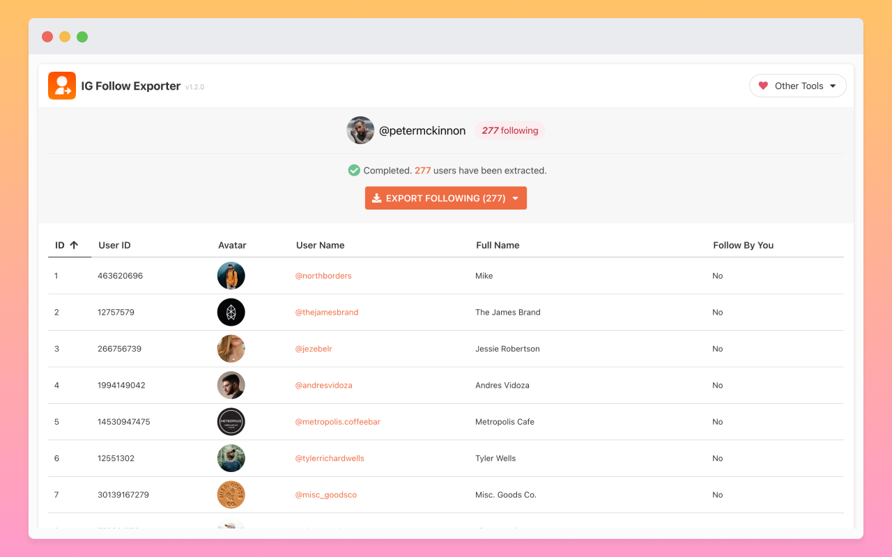 Follower Data Exporter for IG chrome谷歌浏览器插件_扩展第1张截图