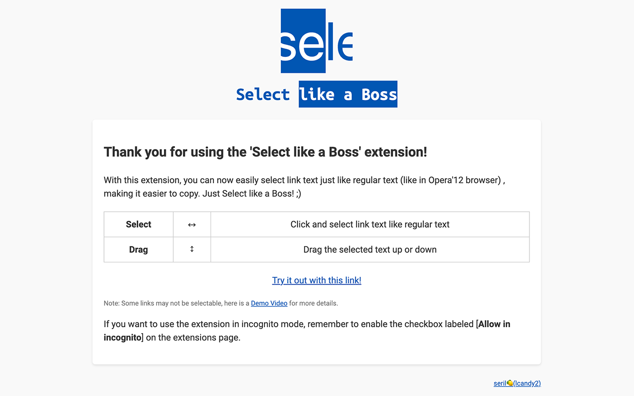 Select like a Boss - Select all kinds of text by dragging ↔ chrome谷歌浏览器插件_扩展第1张截图