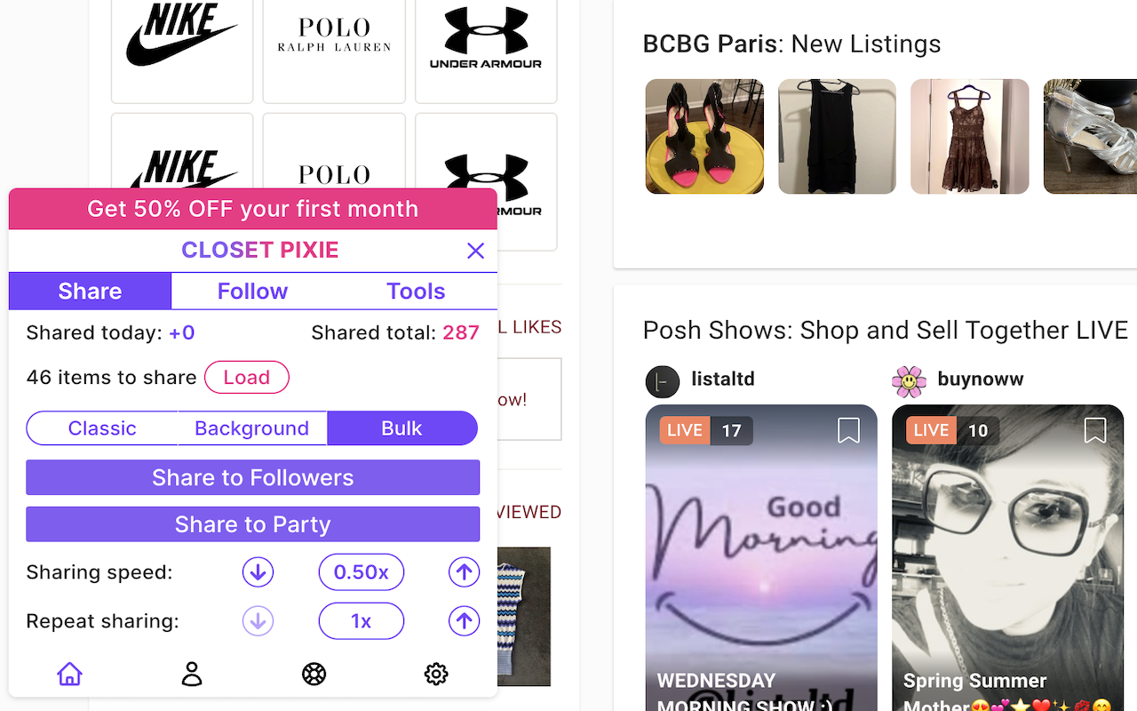 Closet Pixie | Your Poshmark Bot chrome谷歌浏览器插件_扩展第2张截图