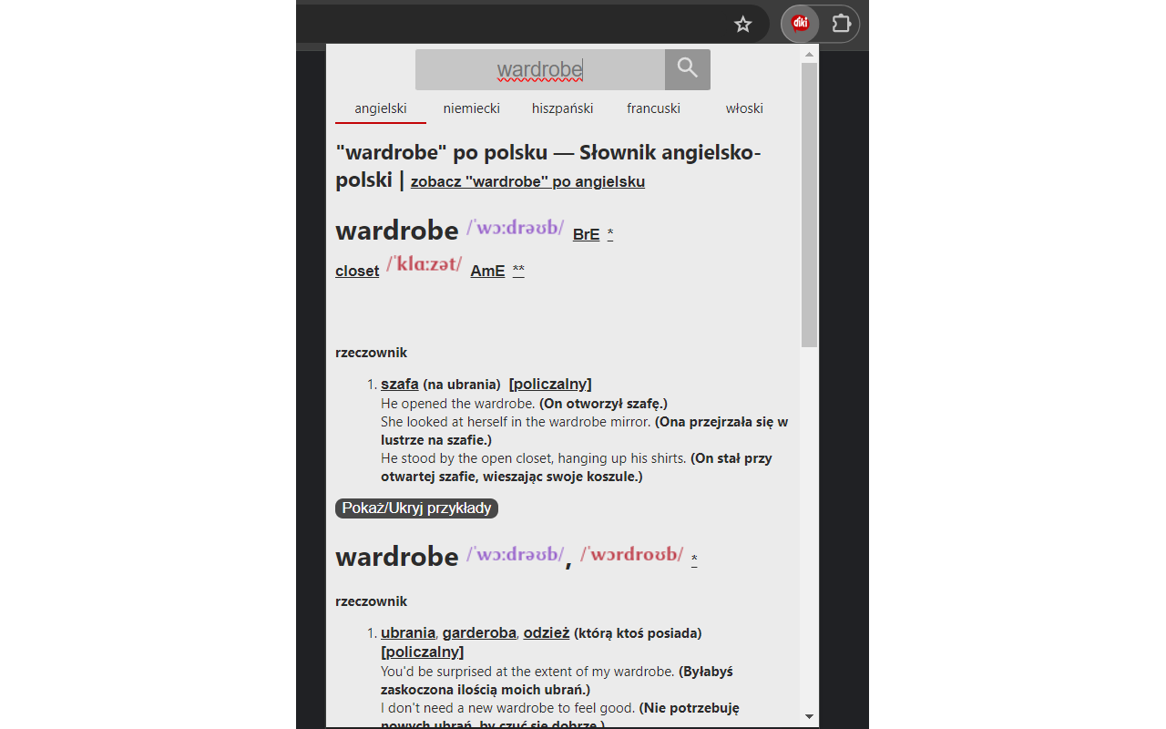 Diki słownik chrome谷歌浏览器插件_扩展第4张截图