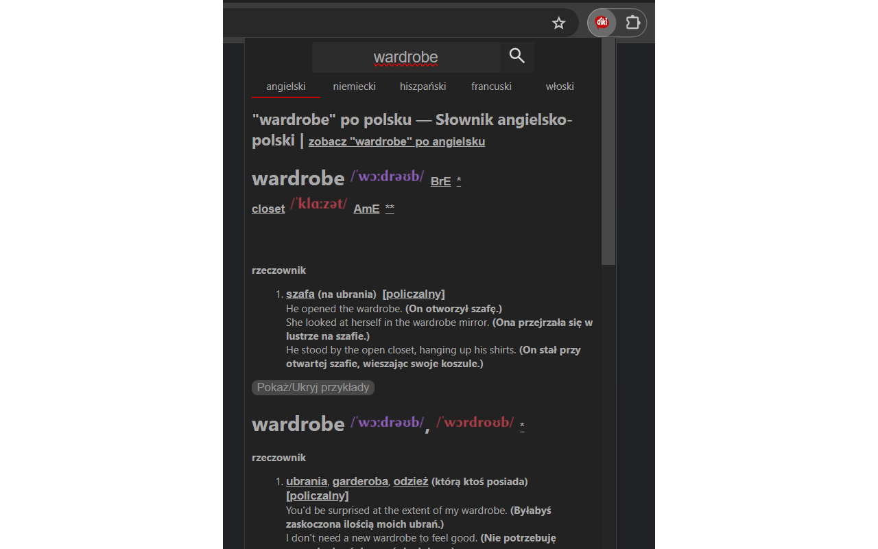 Diki słownik chrome谷歌浏览器插件_扩展第5张截图